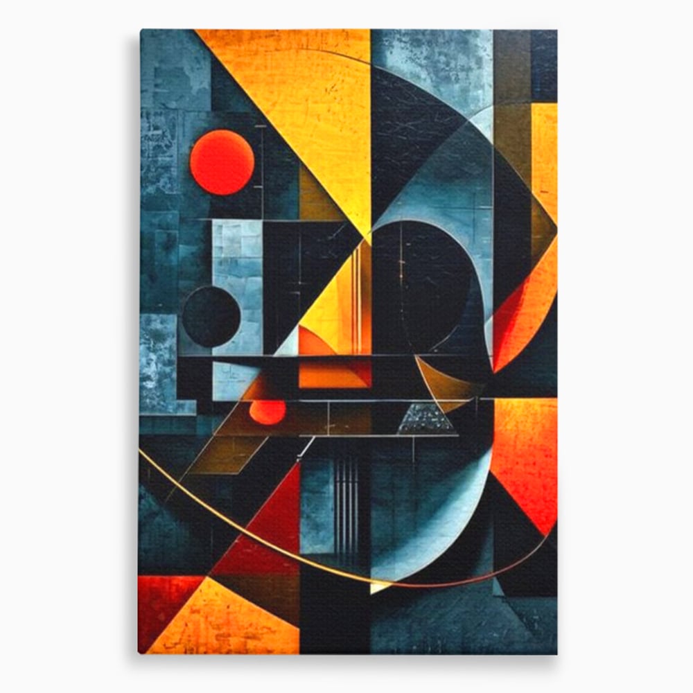 Tablou canvas cu pictura abstracta cu forme geometrice, fara rama, pe sasiu de lemn